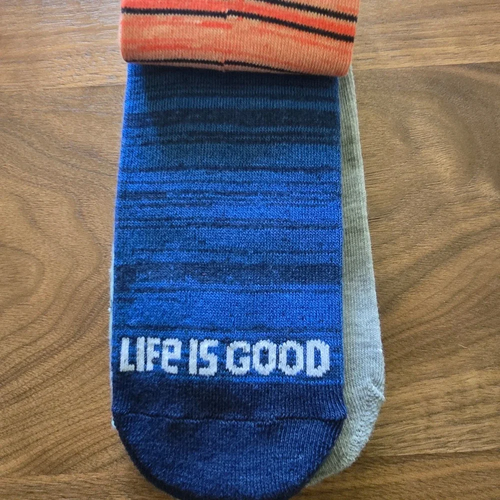 Life Is Good Socks Men 6-12.5 Blue Orange 6 Pack Low Cut Beach Tropical Dog NEW
